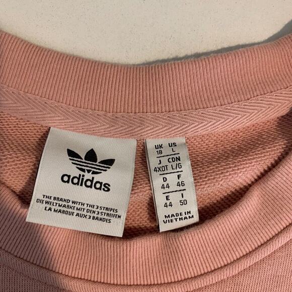 Adidas Sweatshirt Womens L Large Pink Trefoil Logo 3 Stripes Sleeve Waist Pull - Picture 10 of 15